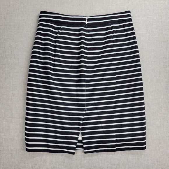 J Crew The Pencil Skirt Womens Sz 2 Black White Striped Cotton Linen Blend Lined - Picture 5 of 7